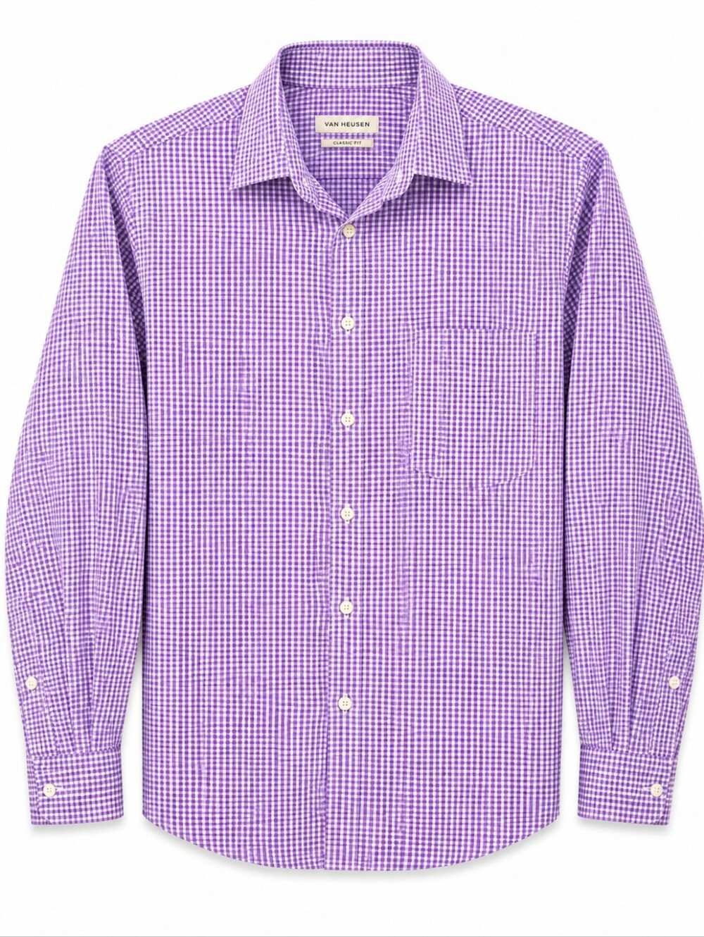 Van Heusen Purple Gingham Spread Collar Fitted Dress Shirt 16.5 L/G